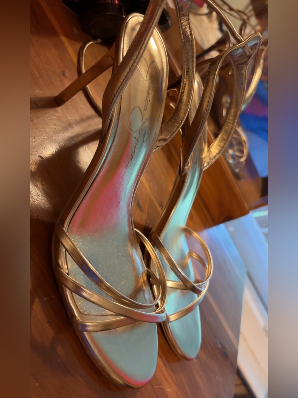 Jessica Simpson Metallic Champagne Gold Open-Toe Strappy Heels